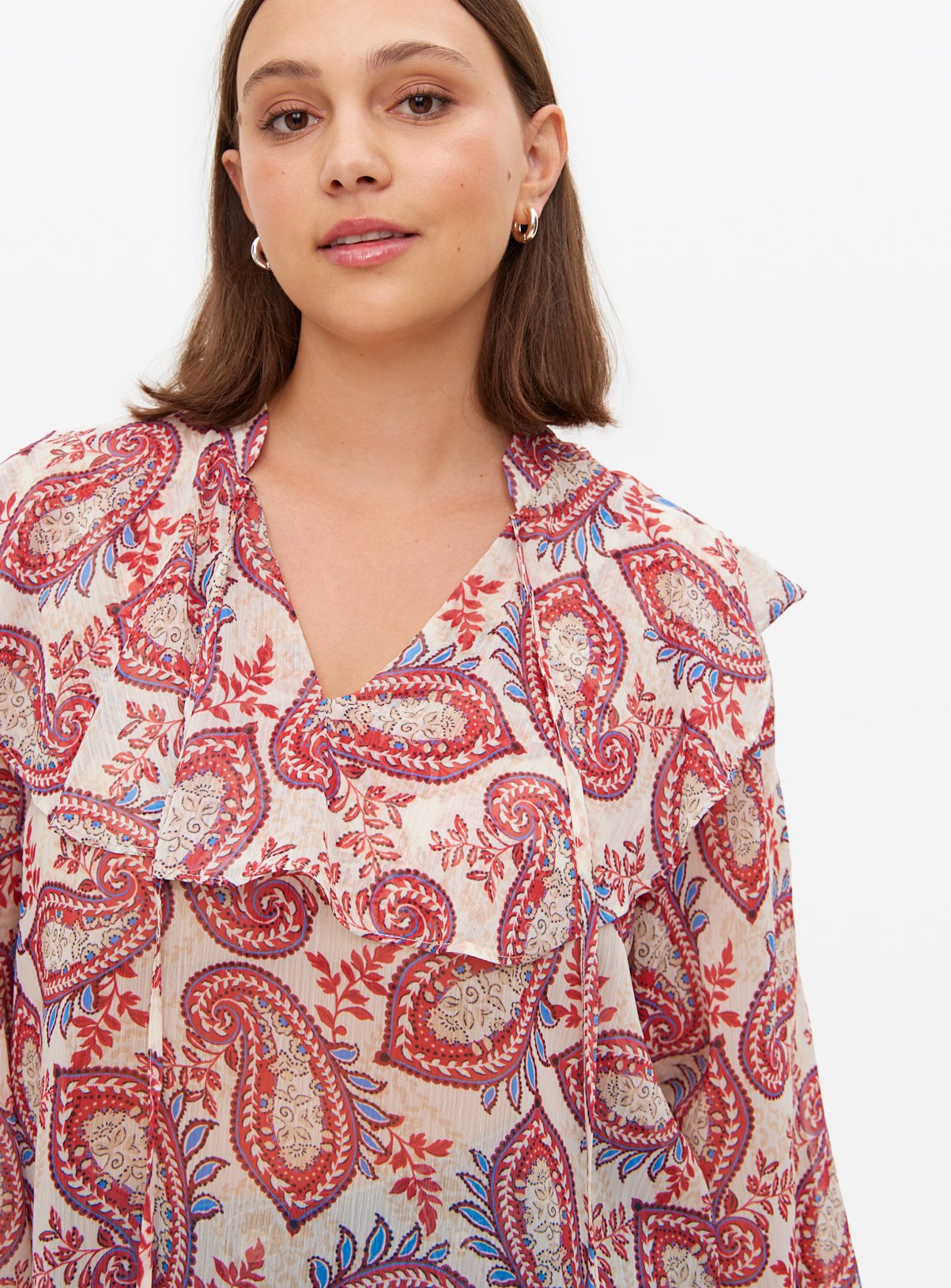 Red Paisley Printed Boho Blouse 14 - Image 3 thumbnail